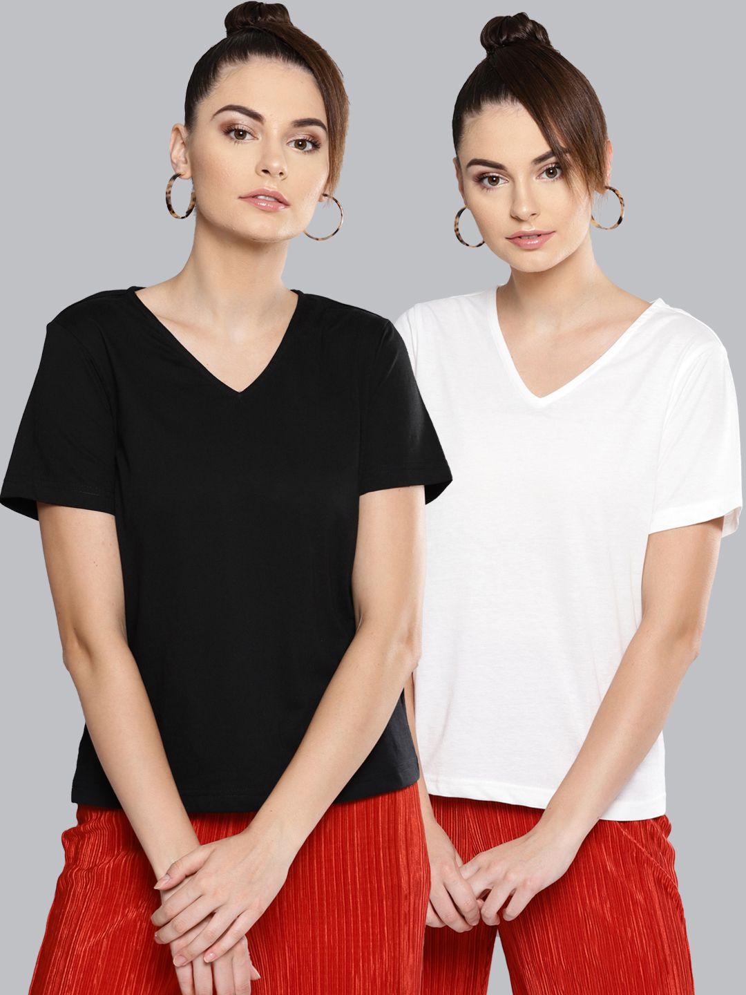 besiva women pack of 2 solid v-neck t-shirts