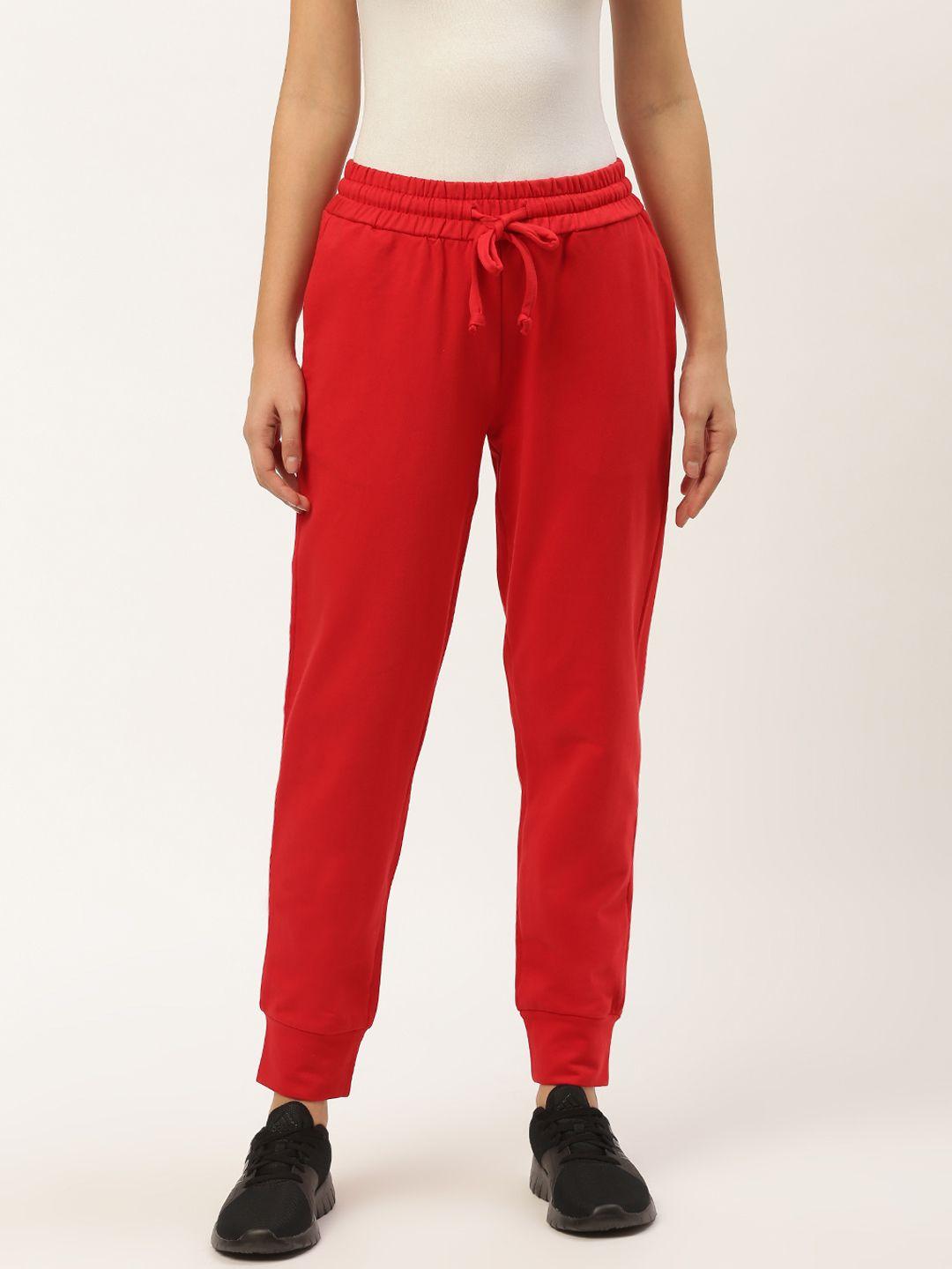 besiva women red solid straight fit joggers