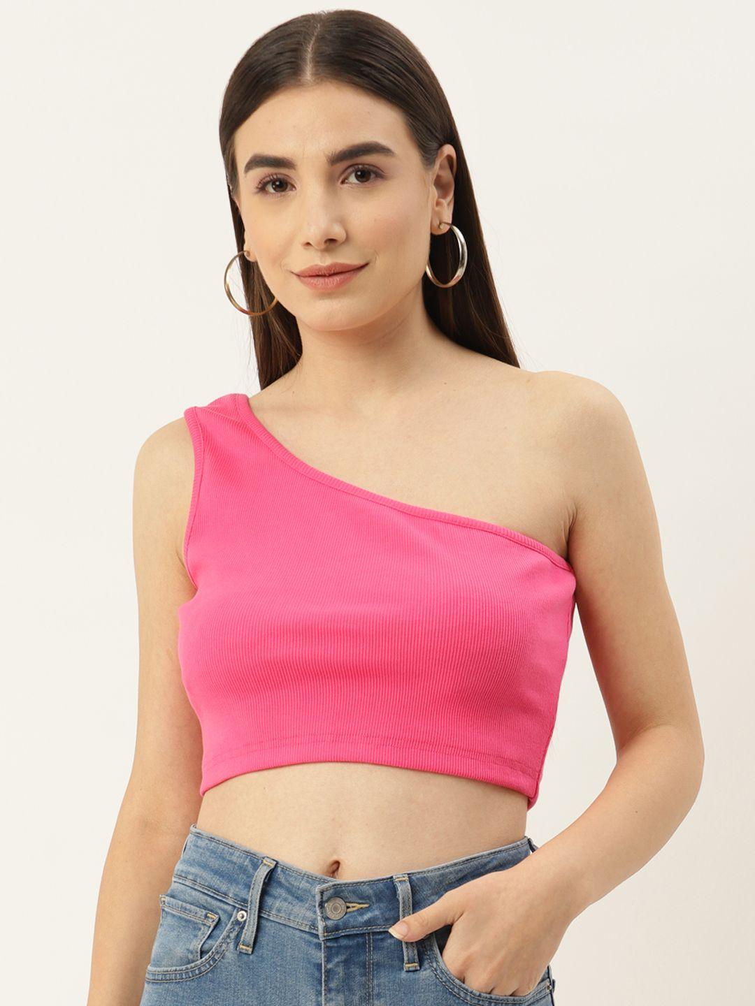 besiva women ribbed sleeveless one shoulder solid crop top