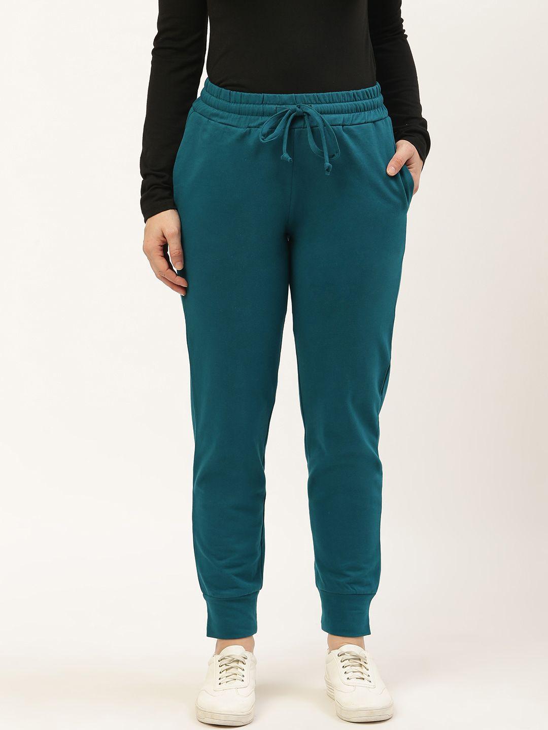 besiva women teal green solid joggers