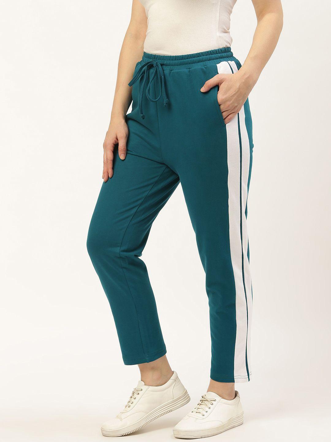 besiva women teal green solid track pants