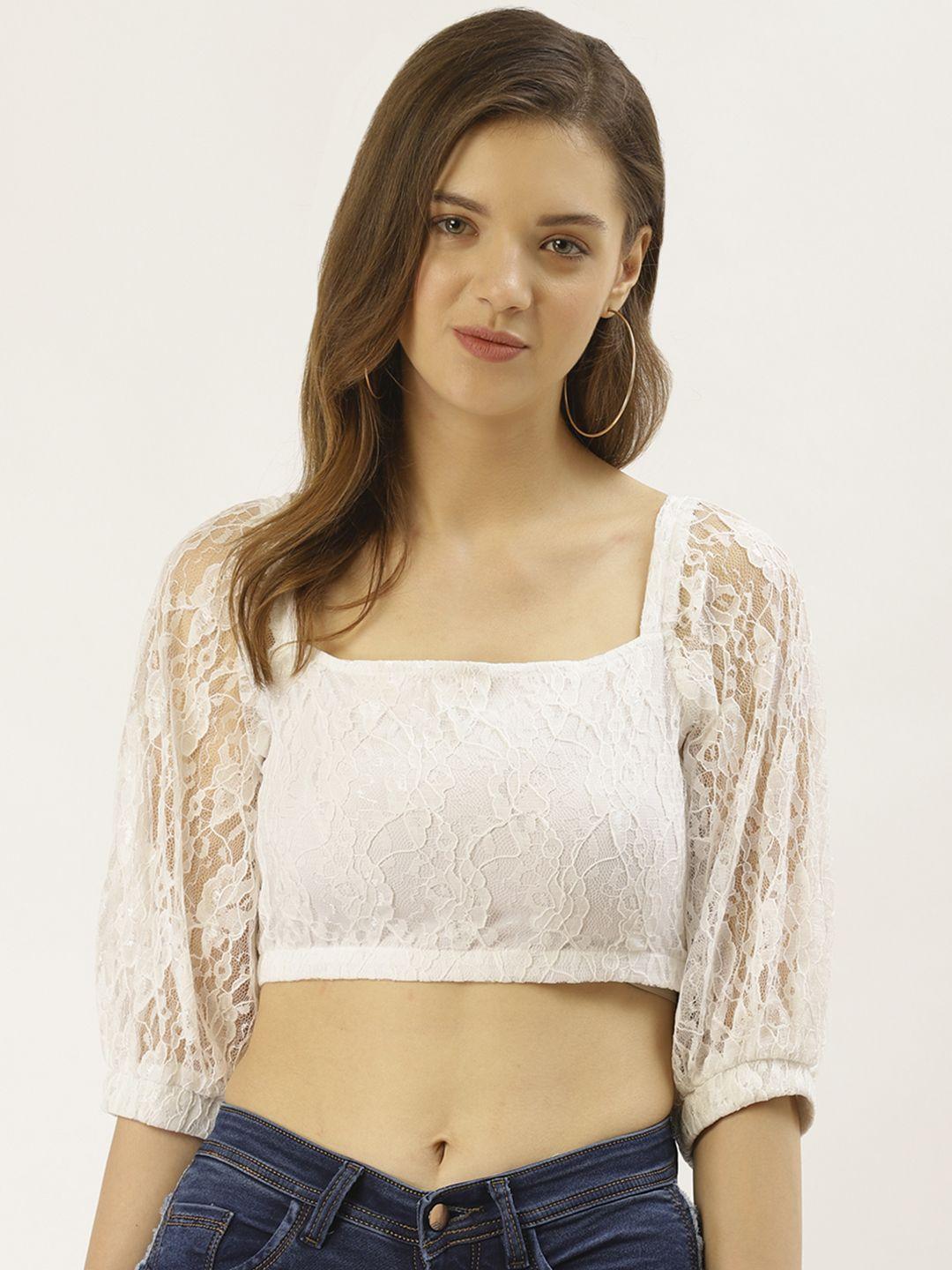 besiva women white lace crop top