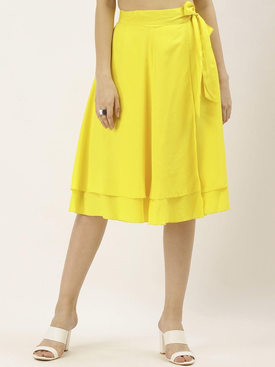 besiva women yellow solid flared a-line wrap skirt