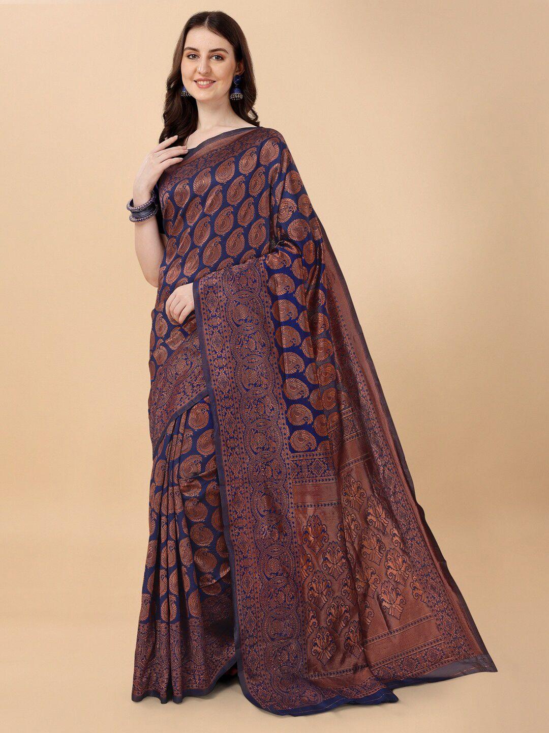 besucher ethnic motifs zari silk blend kanjeevaram saree