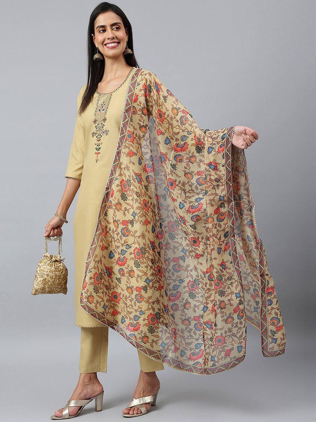 besucher ethnic motifs embroidered thread work kurta with trousers & with dupatta
