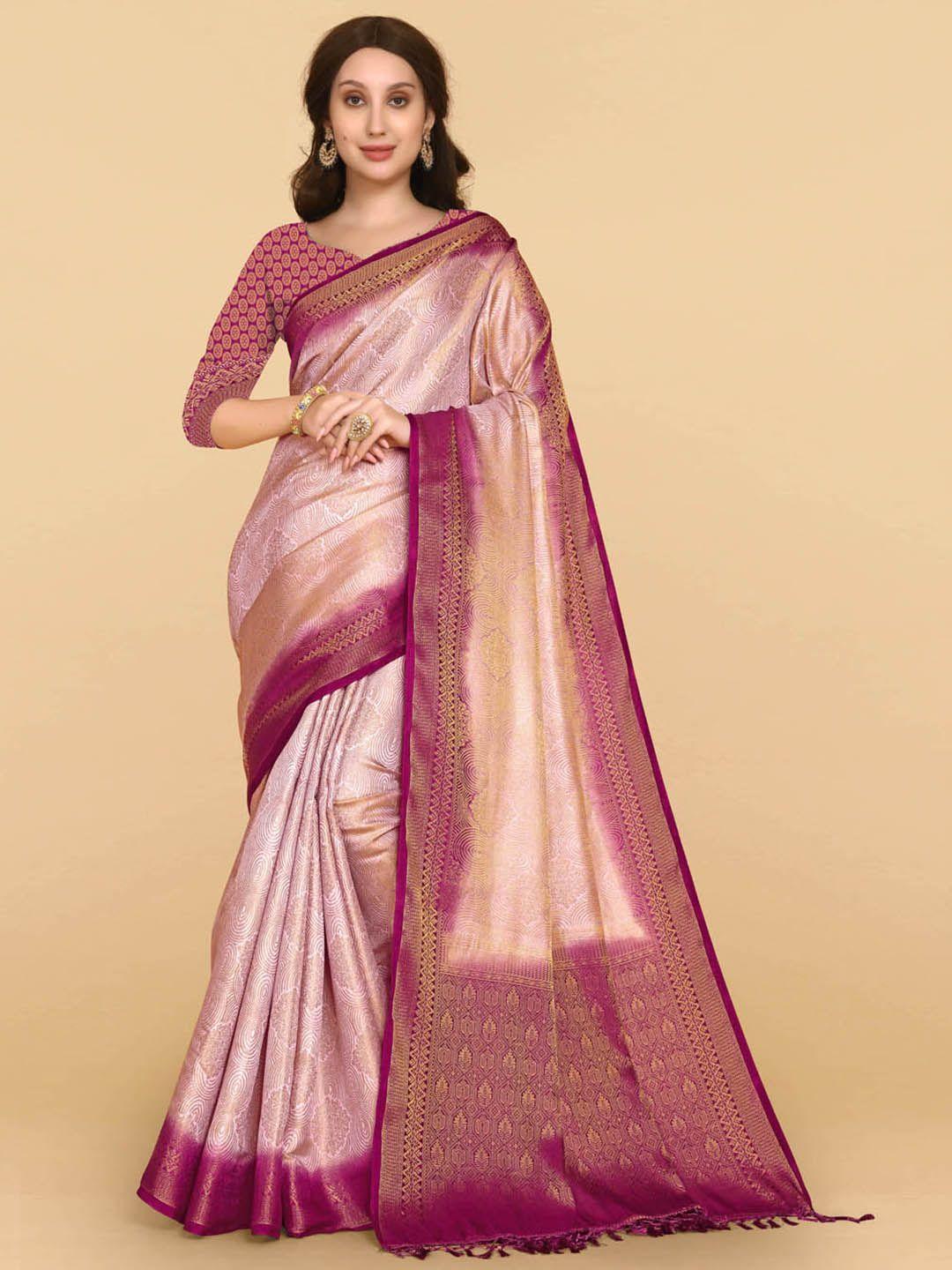 besucher purple & pink woven design zari banarasi saree