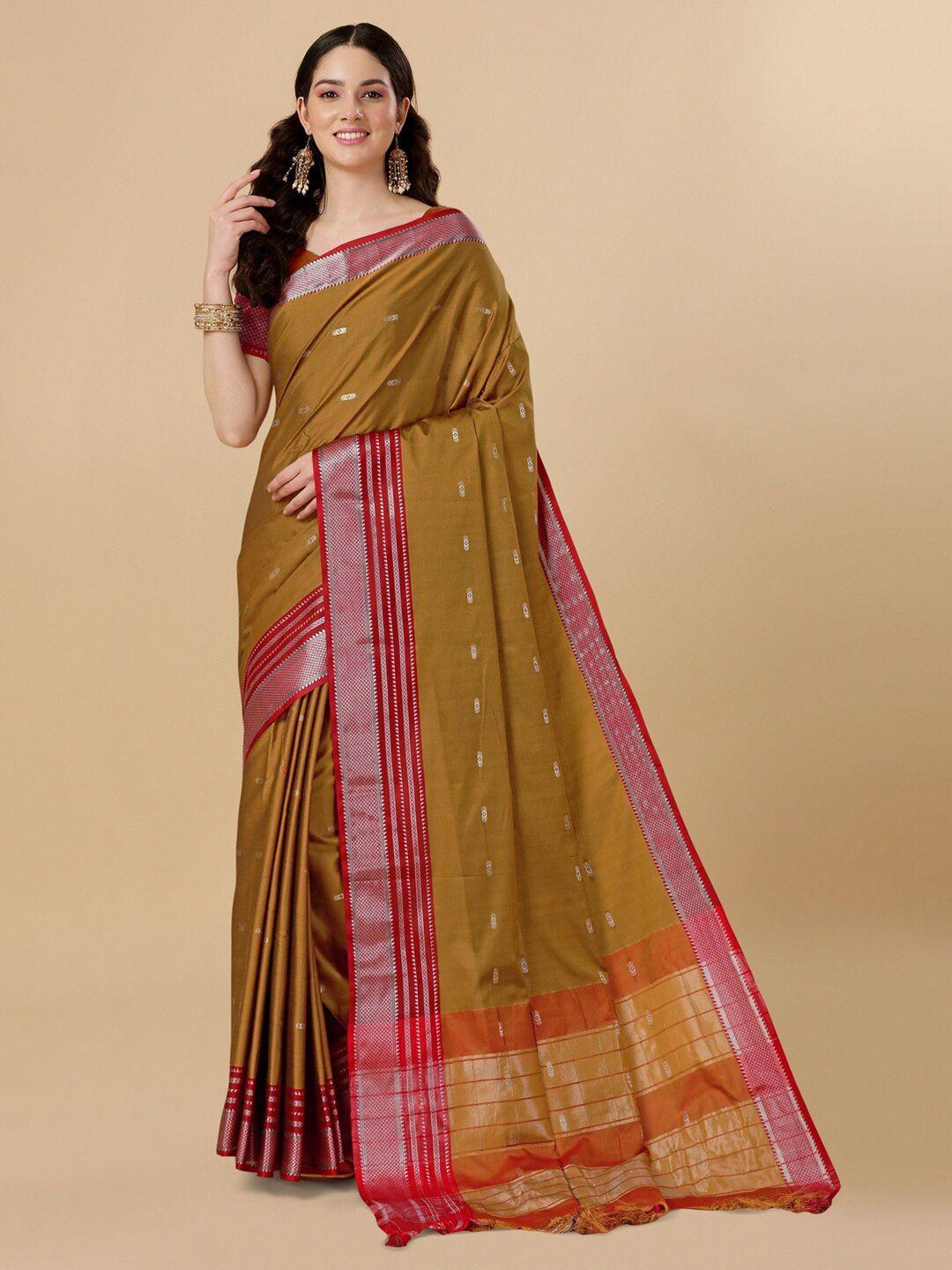 besucher woven design zari silk blend kanjeevaram saree