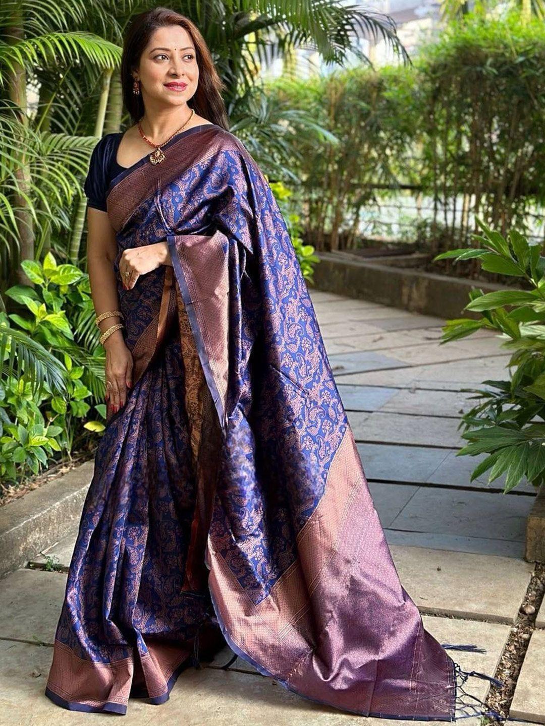 besucher woven design zari silk blend kanjeevaram saree