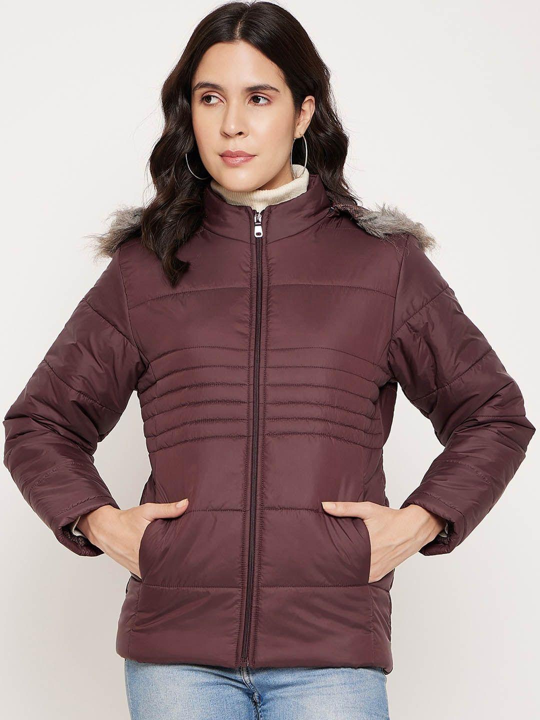 better think women maroon windcheater and water resistant parka jacket