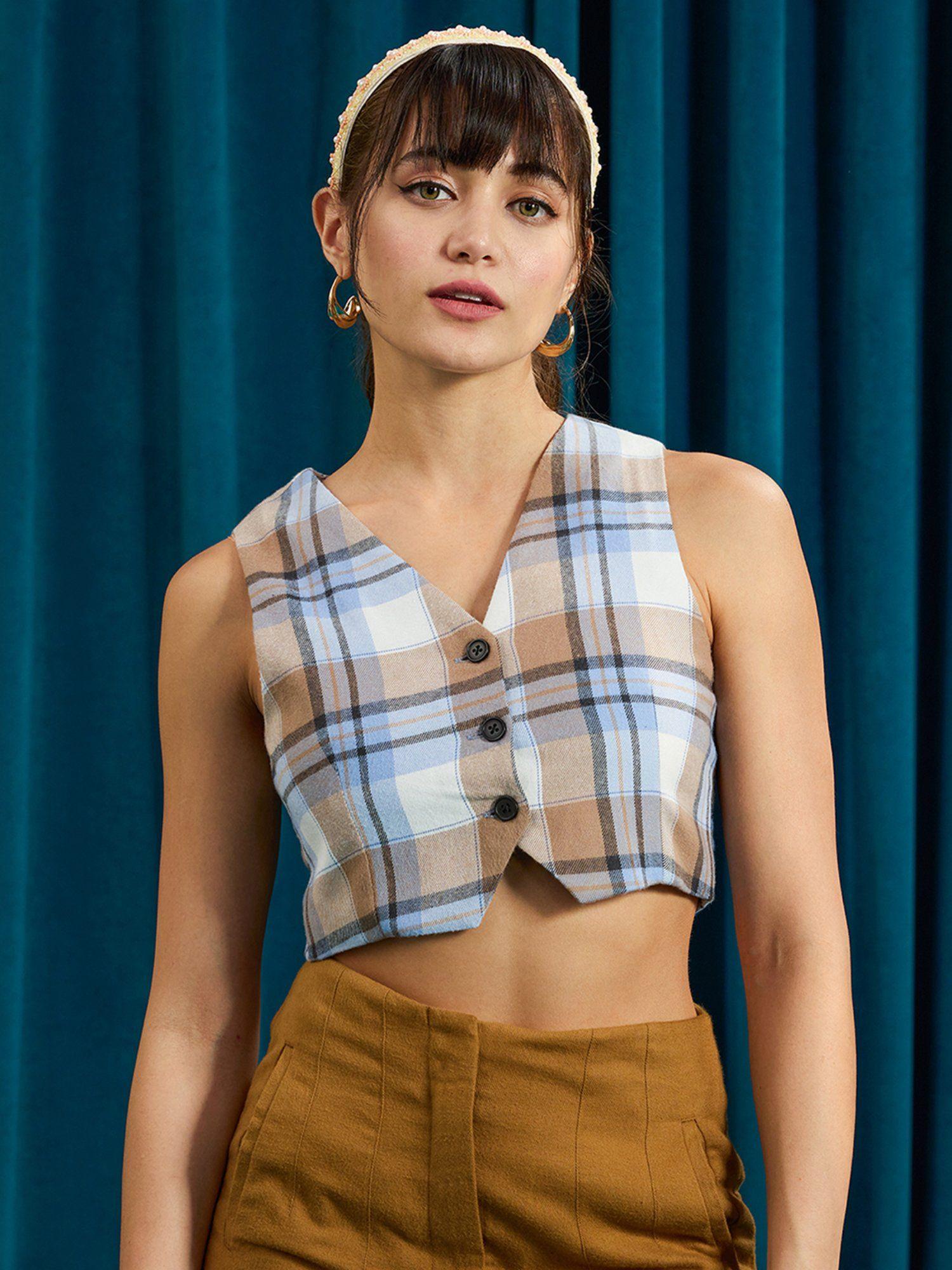 betty vest sleek cotton checked crop top