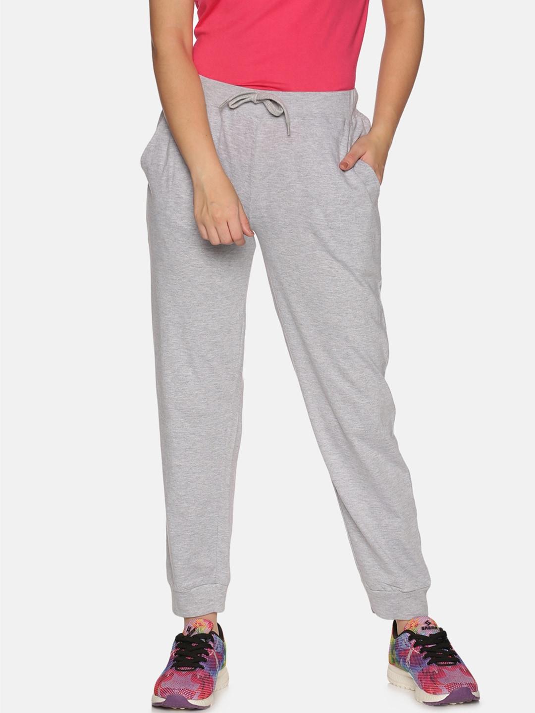 beverly blues women grey-melange solid pure cotton joggers