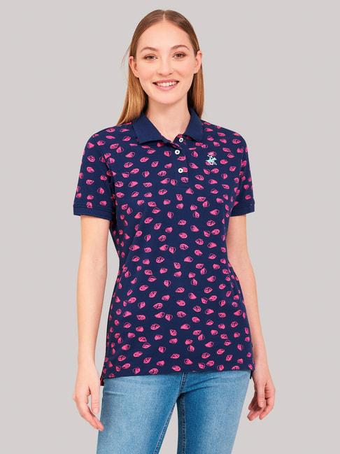 beverly hills polo club blue & pink printed polo t-shirt
