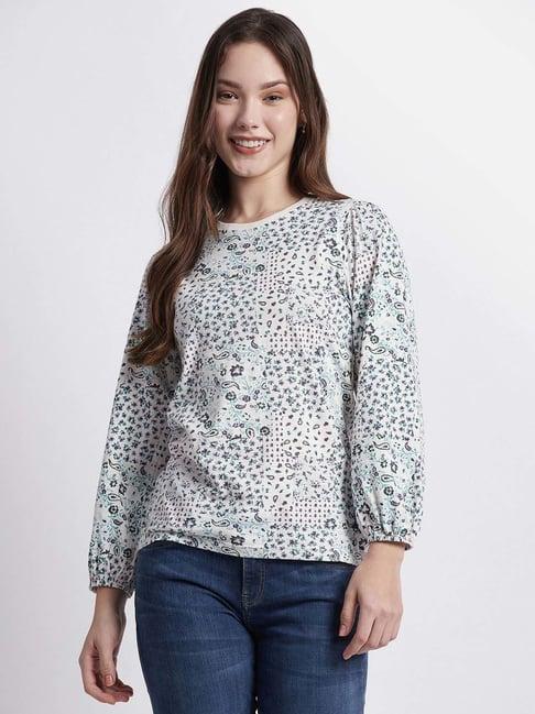beverly hills polo club blue cotton floral print top