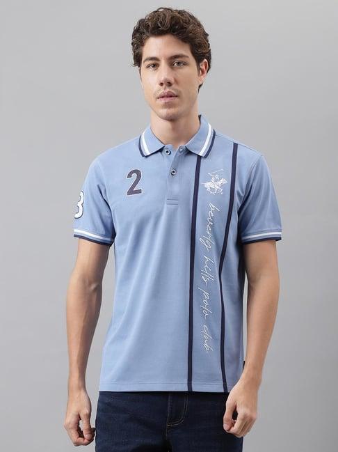 beverly hills polo club blue regular fit printed cotton polo t-shirt