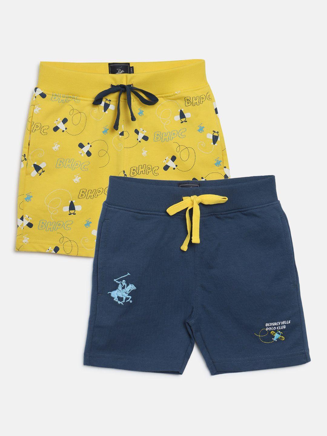 beverly hills polo club boys pack of 2 mid-rise typography printed pure cotton shorts