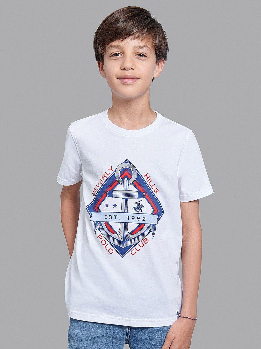 beverly hills polo club boys white typography printed applique t-shirt