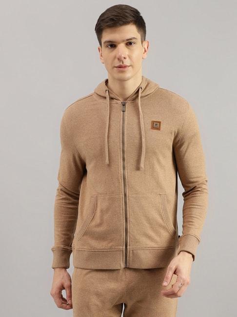 beverly hills polo club brown regular fit logo print hooded sweatshirt