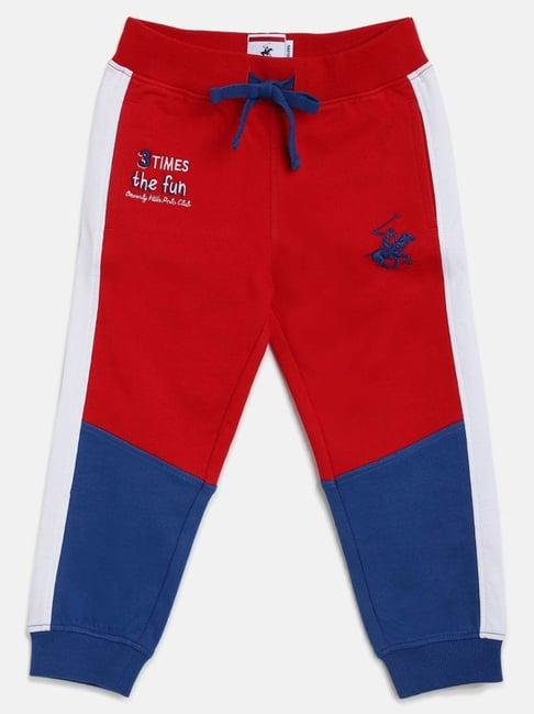 beverly hills polo club kids red & blue cotton color block joggers