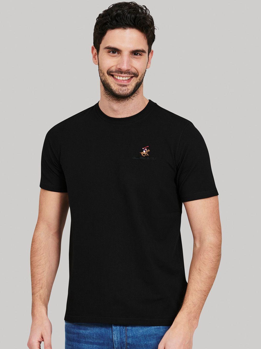 beverly hills polo club men black solid round neck t-shirt