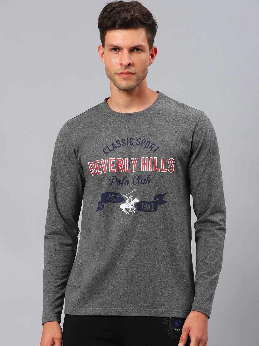 beverly hills polo club men grey typography printed t-shirt