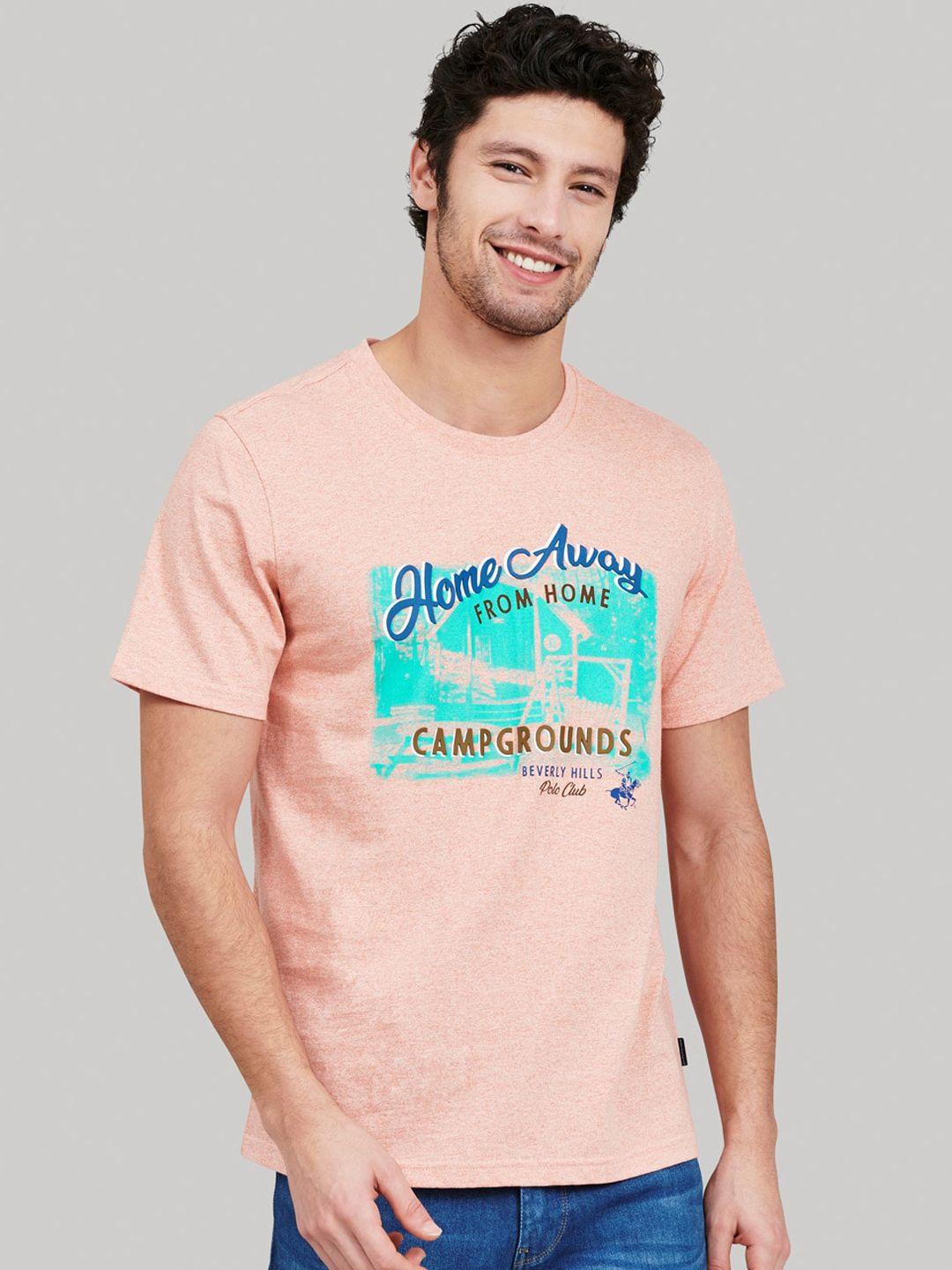 beverly hills polo club men peach-coloured printed round neck t-shirt