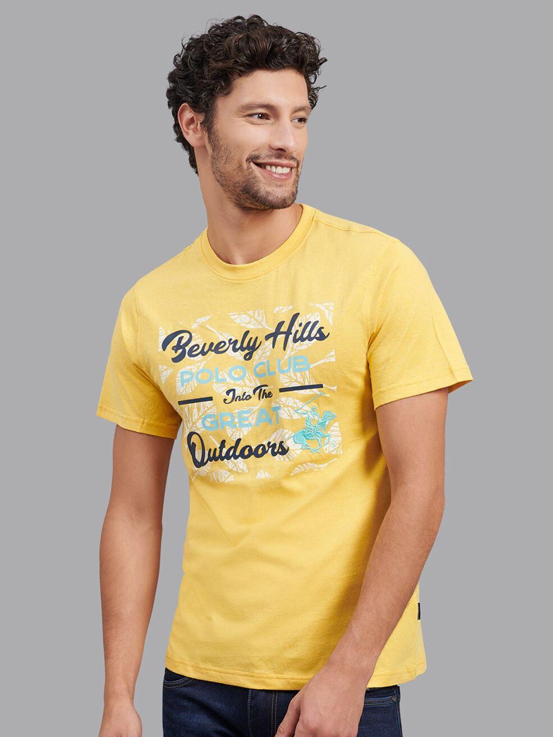 beverly hills polo club men yellow brand logo printed cotton t-shirt