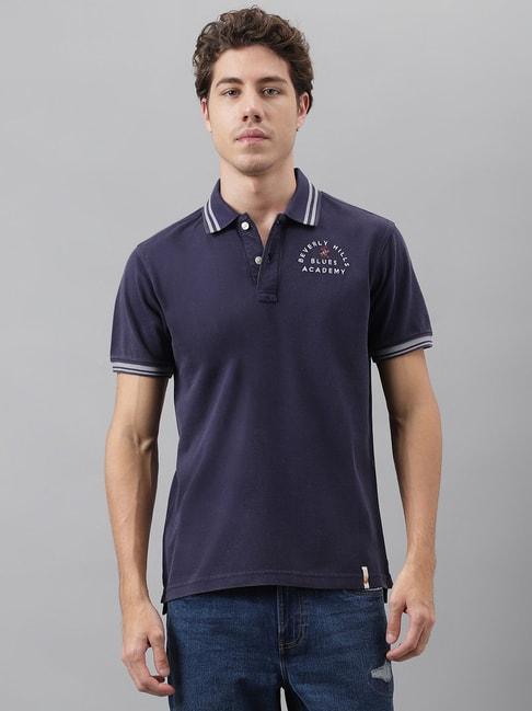 beverly hills polo club navy regular fit cotton polo t-shirt