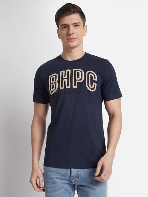 beverly hills polo club navy regular fit pure cotton crew t-shirt