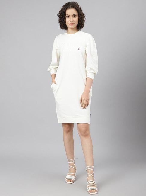 beverly hills polo club off-white embroidered shift dress