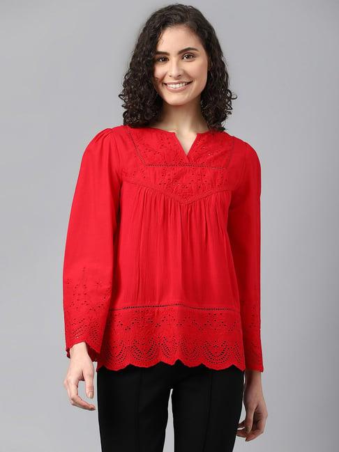 beverly hills polo club red cotton self pattern top