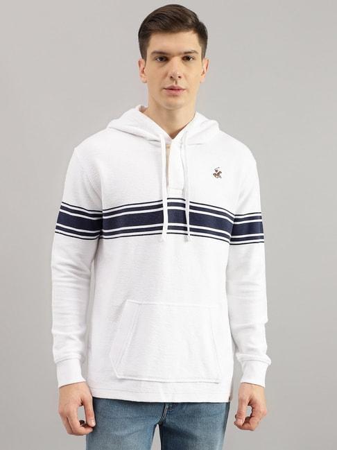 beverly hills polo club white regular fit striped pure cotton hooded sweatshirt