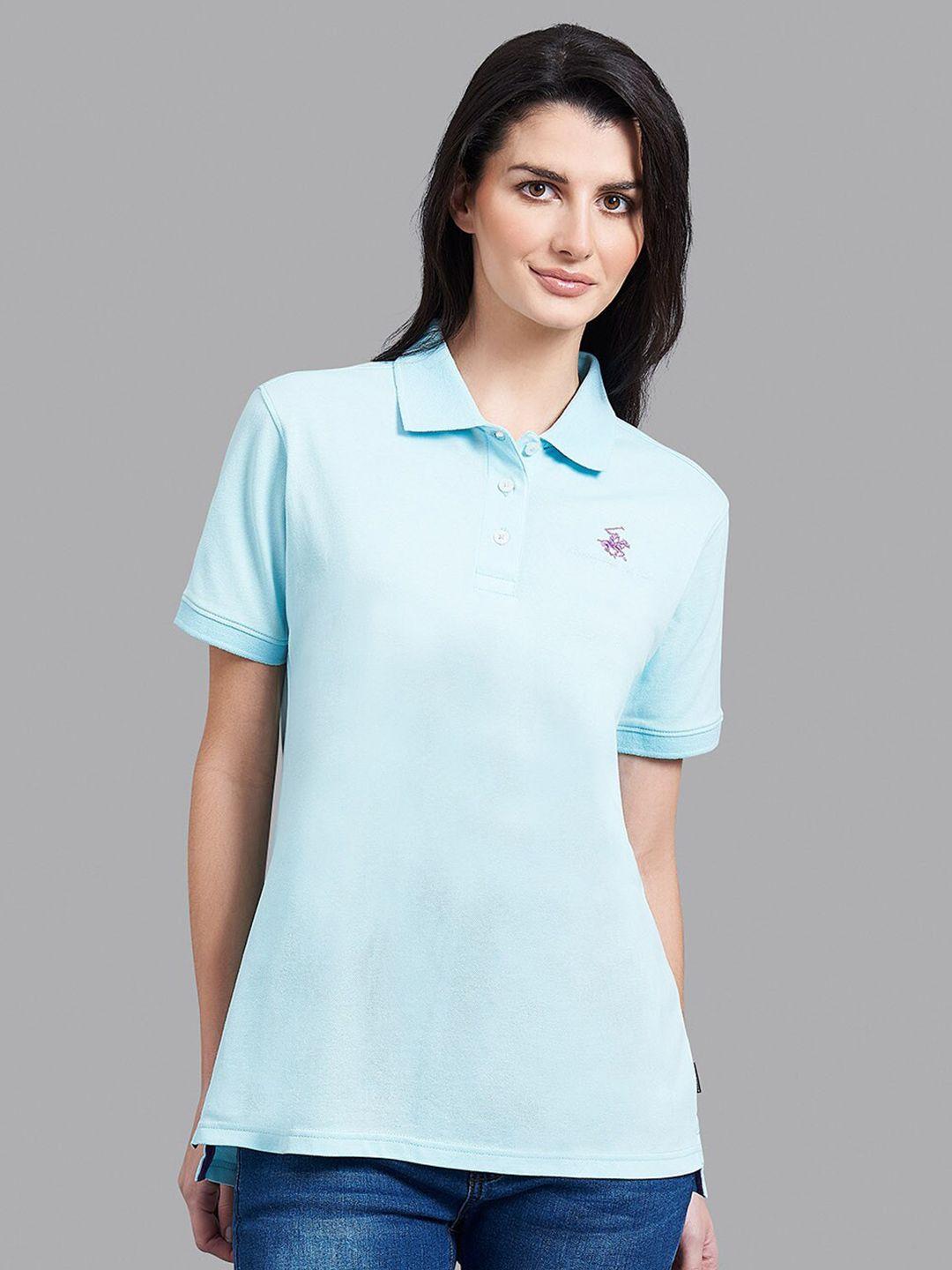 beverly hills polo club women blue polo collar t-shirt