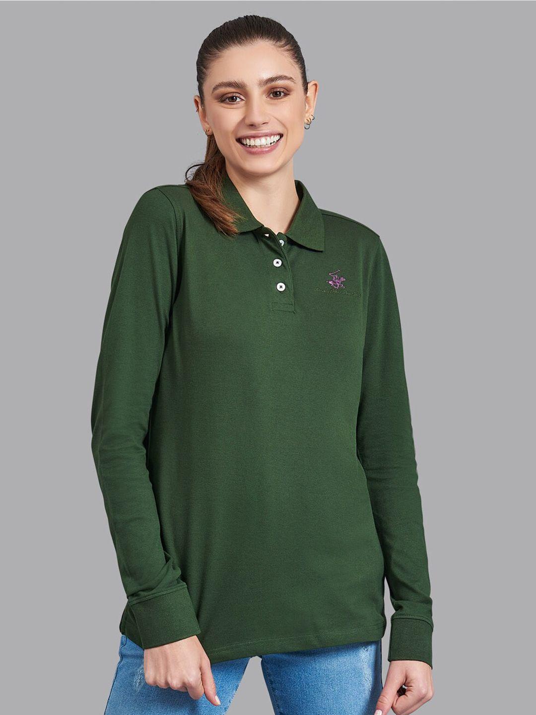 beverly hills polo club women green polo collar t-shirt