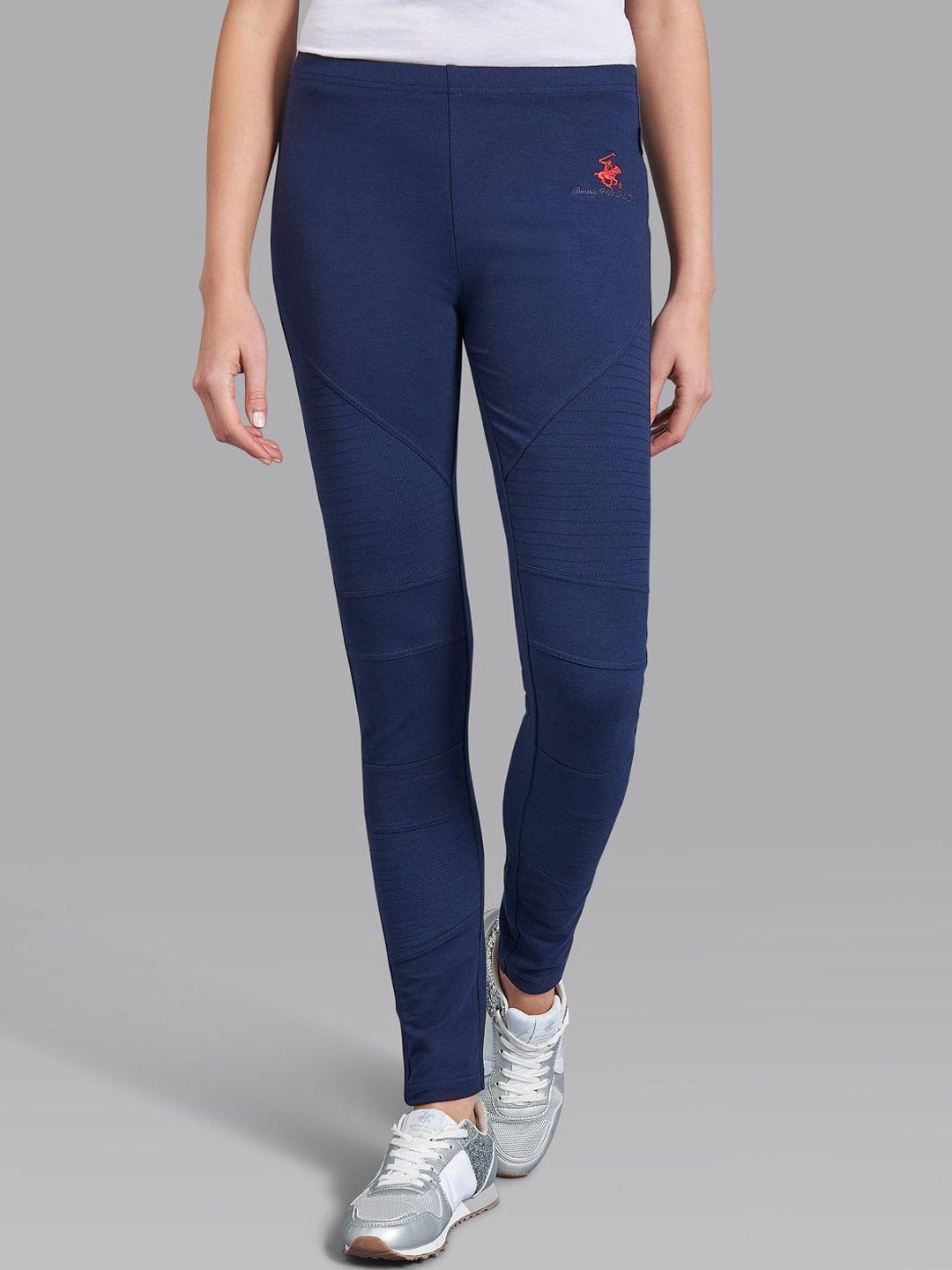 beverly hills polo club women navy blue solid leggings