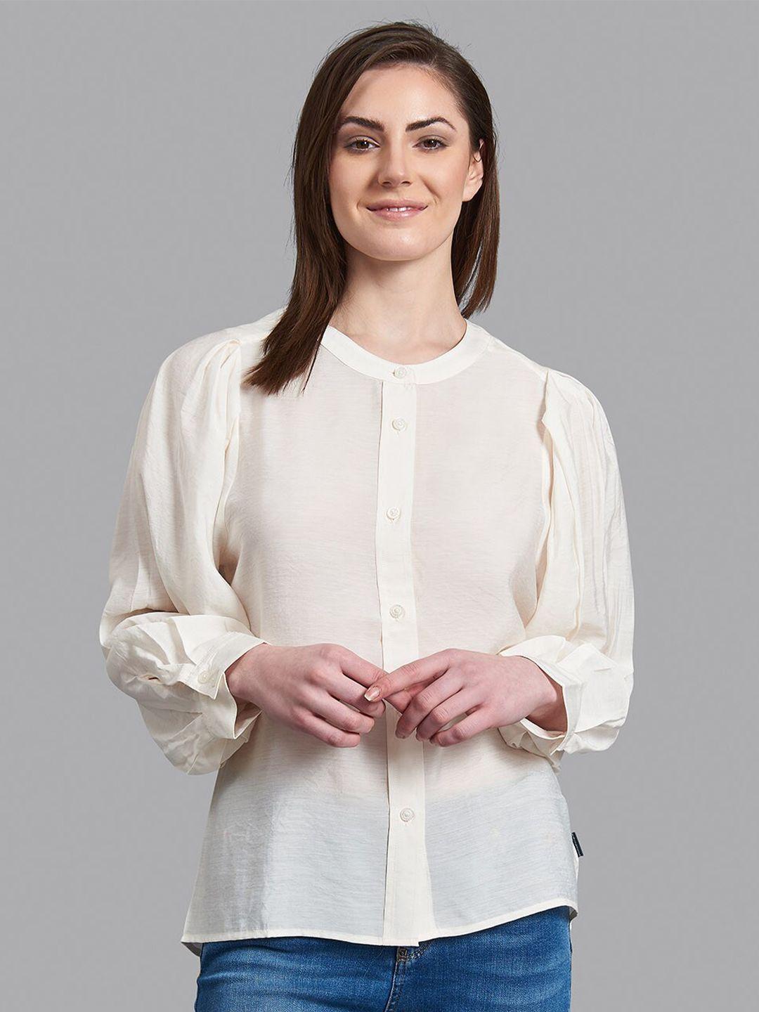 beverly hills polo club women off white regular fit casual shirt