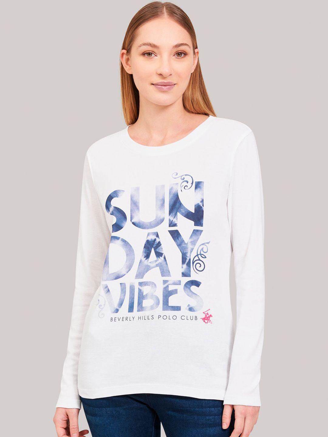 beverly hills polo club women white printed round neck t-shirt