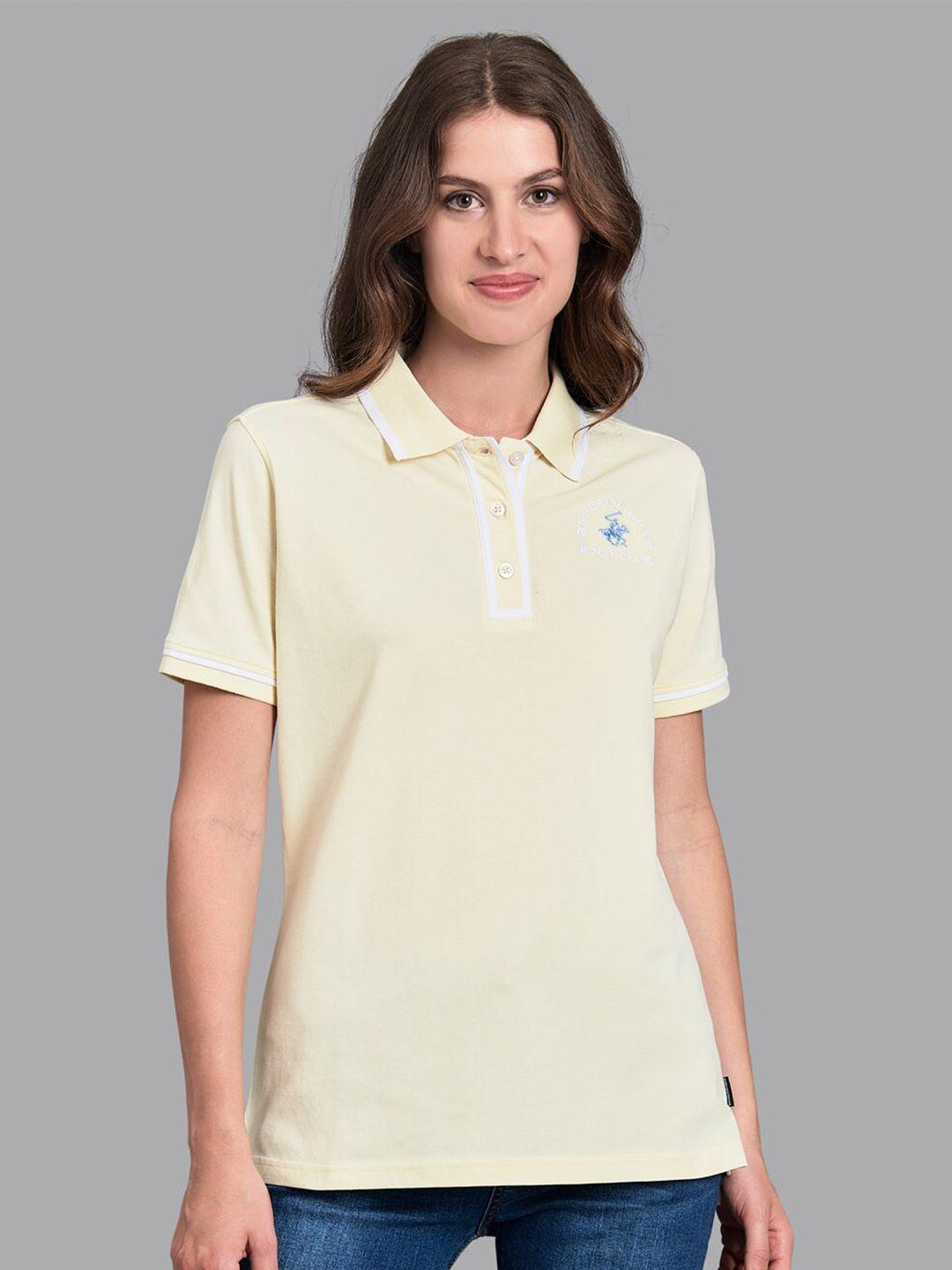 beverly hills polo club women yellow polo collar t-shirt