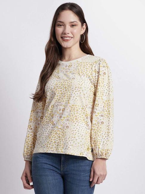 beverly hills polo club yellow cotton floral print top