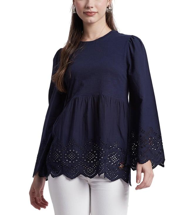 beverly hills polo club blue boho lace regular fit top