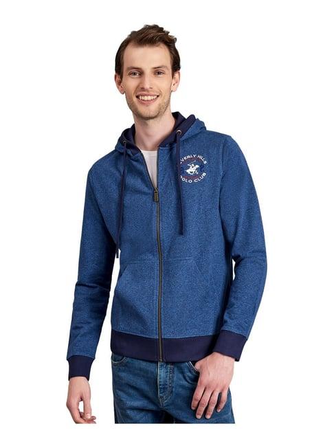 beverly hills polo club blue cotton regular fit hooded sweatshirt