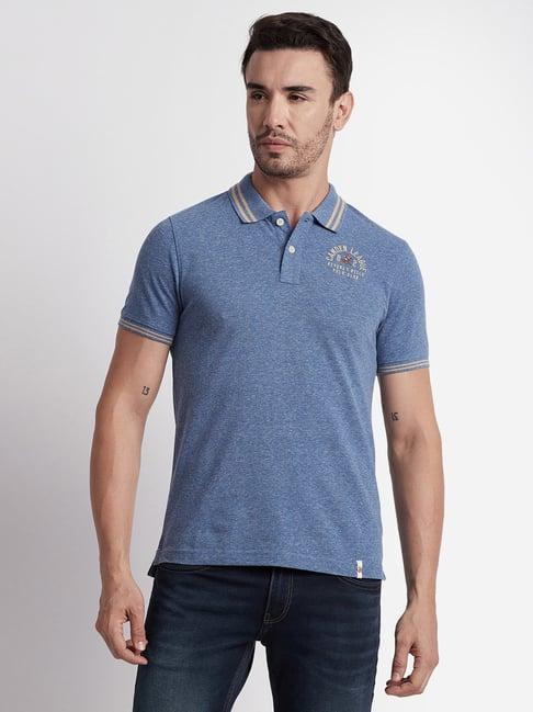 beverly hills polo club blue melange regular fit pure cotton polo t-shirt