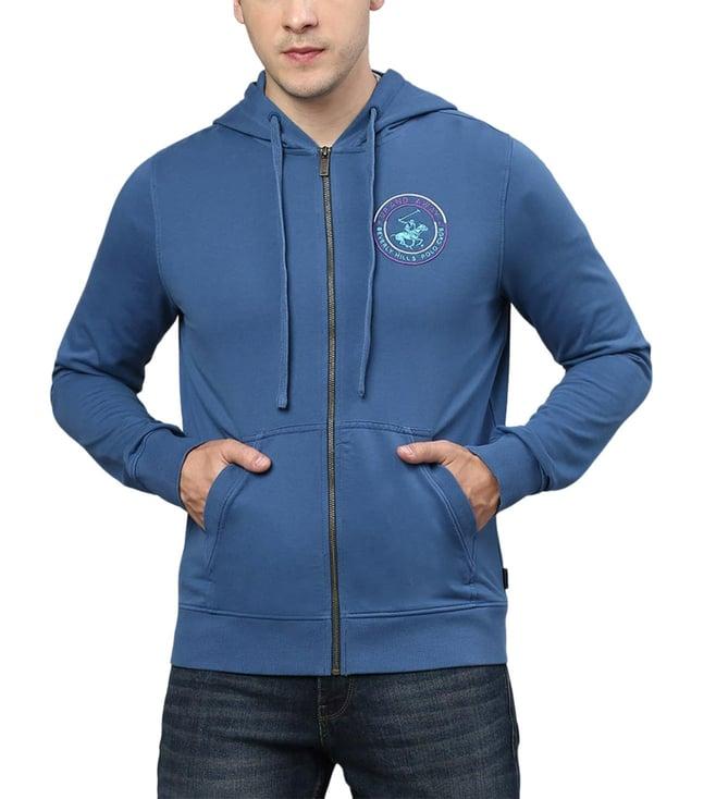 beverly hills polo club blue regular fit cotton hooded sweatshirt