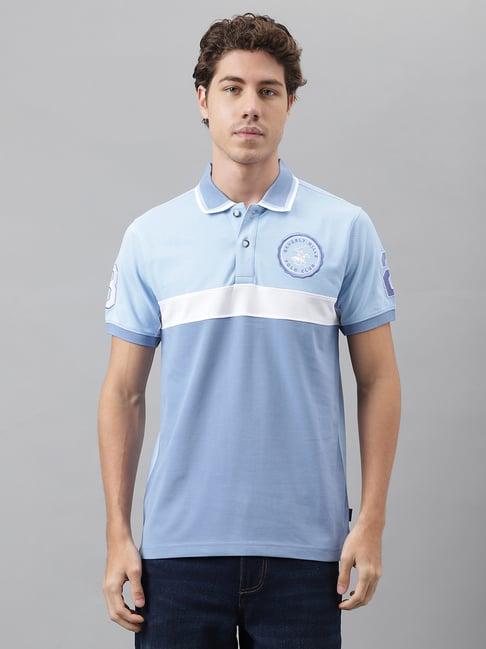 beverly hills polo club blue regular fit cotton polo t-shirt