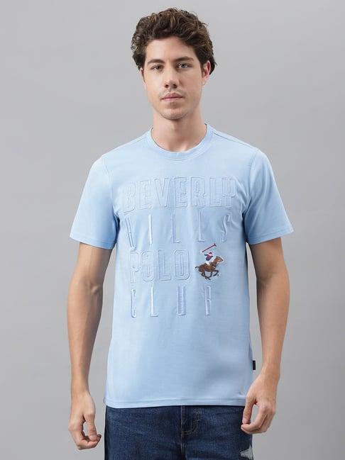 beverly hills polo club blue regular fit embroidered cotton crew t-shirt