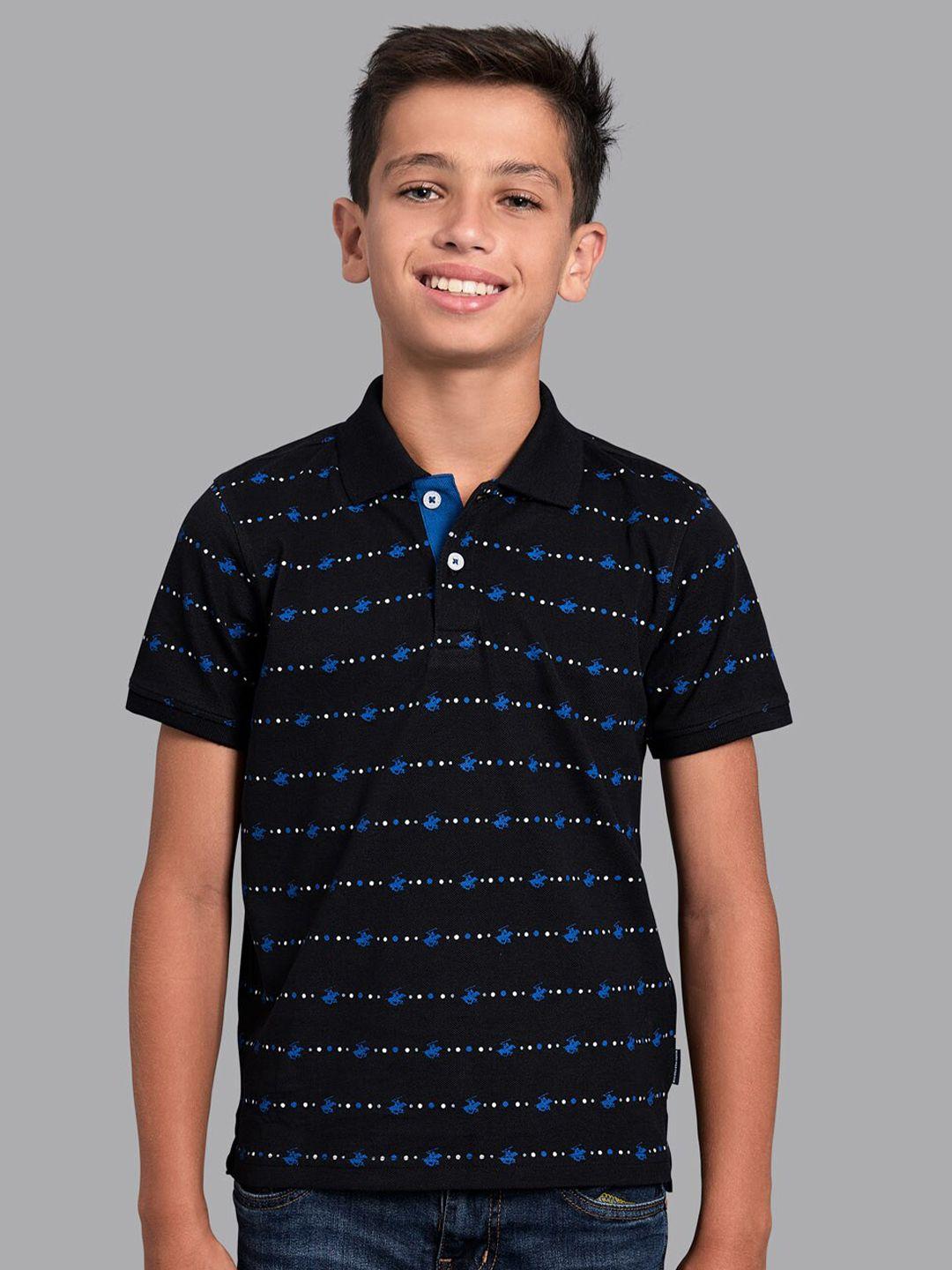 beverly hills polo club boys black printed polo collar t-shirt