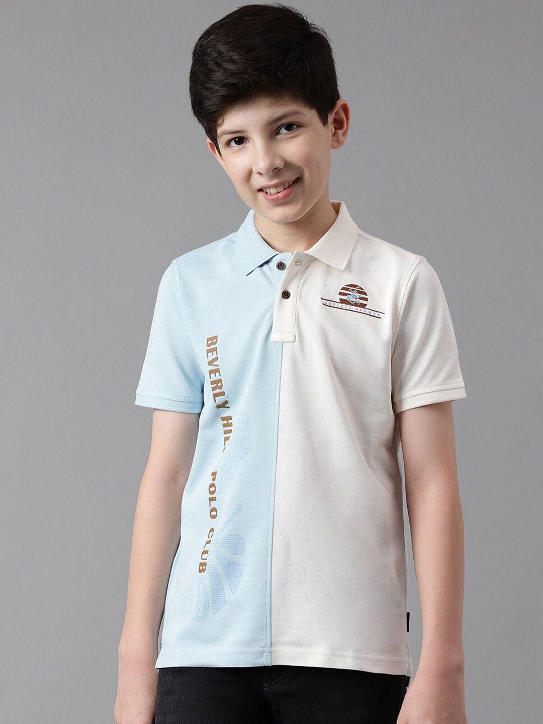 beverly hills polo club boys blue polo collar pure cotton applique t-shirt