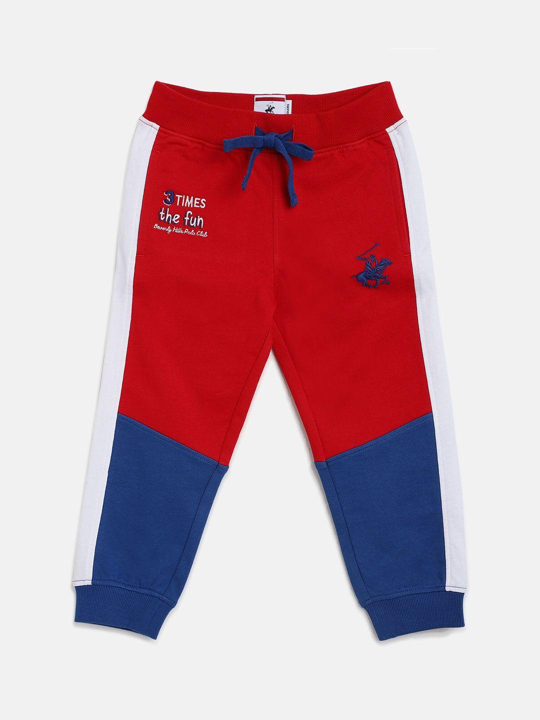 beverly hills polo club boys colour-blocked pure cotton joggers
