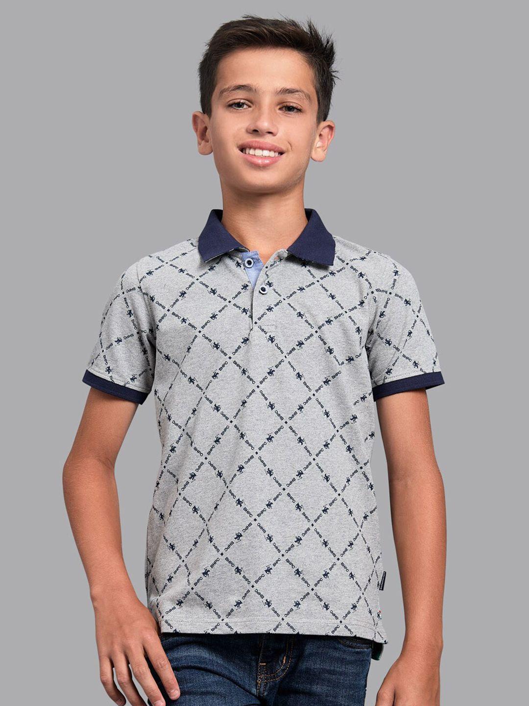 beverly hills polo club boys grey printed polo collar tropical t-shirt