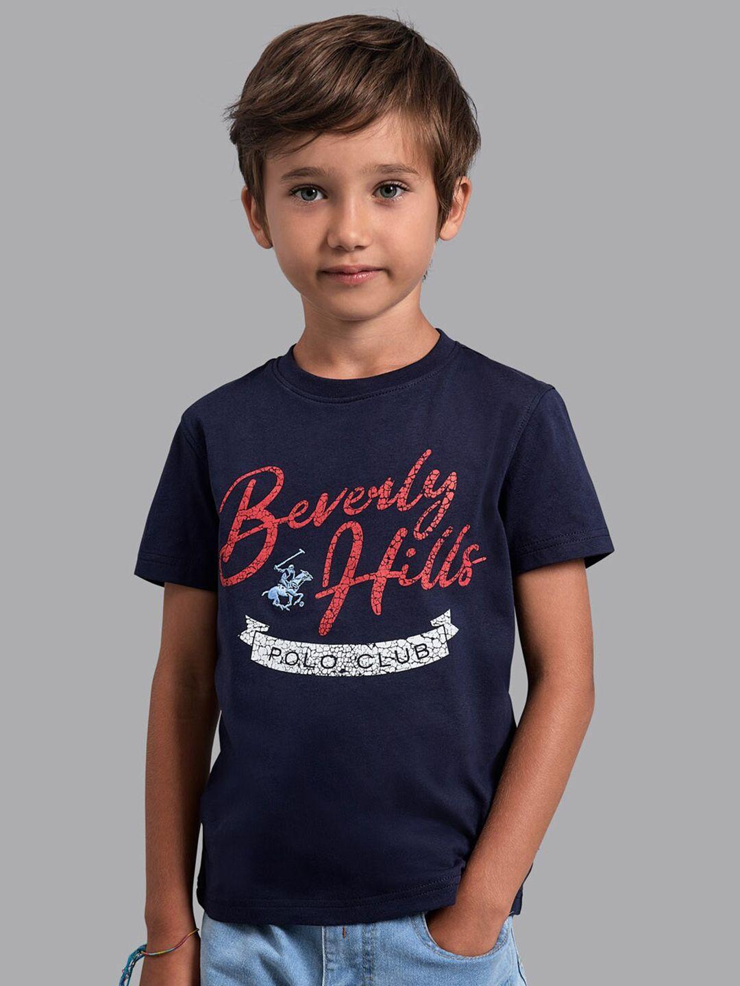 beverly hills polo club boys navy blue printed t-shirt