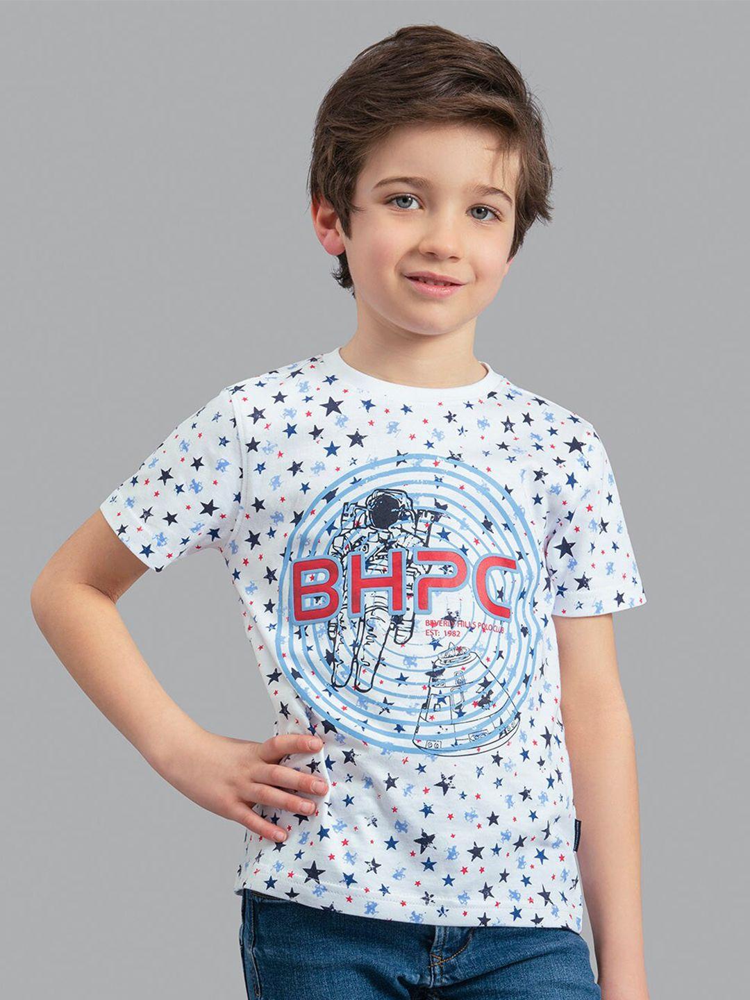 beverly hills polo club boys white & navy blue printed t-shirt